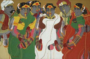 Untitled, figures in colourful costume by 
																	Thotha Vaikuntam