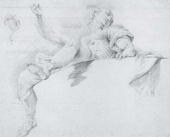 Sapienta, a female figure seated on a balustrade seem from below by 
																	Andreas Hardter