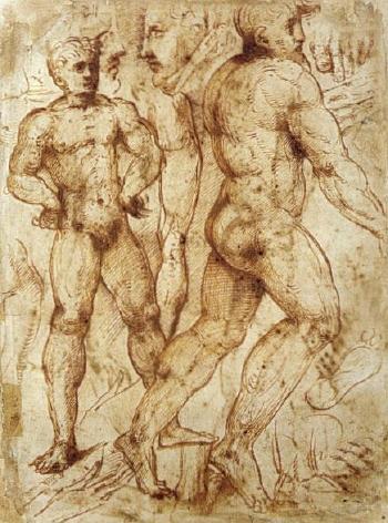 Studies of male nudes, heads, feet and hands by 
																	 Pseudo Pacchia