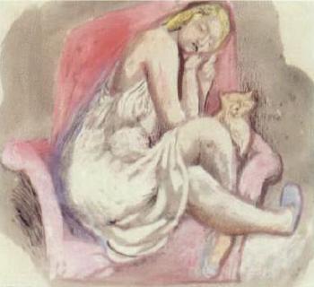 Woman with cat by 
																	Edward Douglas Eade