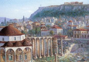 Plaka with the Acropolis beyond by 
																	Vasilis Zenetzis