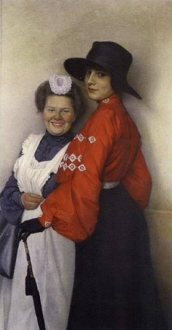 Portrait of a lady and her maid by 
																	W Zuchors