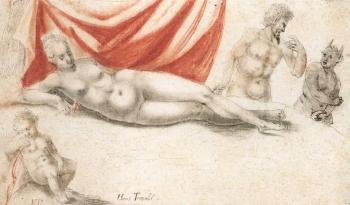 Venus and Cupid with two satyrs by 
																	Hans Troschel