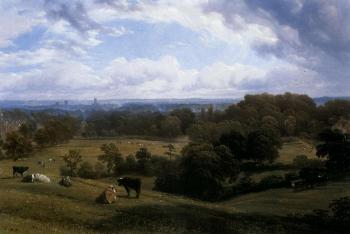 Leamington Spa and Warwick Castle in the distance by 
																	Thomas Baker of Leamington