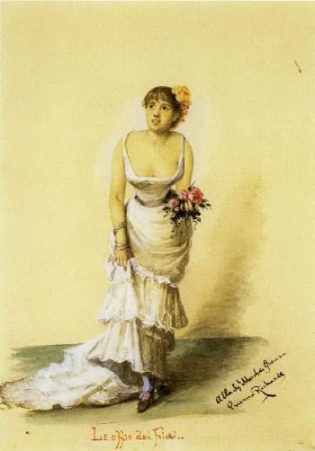 Female figure standing and holding flowers by 
																	Emma Gaggiotti-Richards