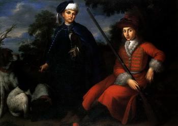 Portrait of two boys dressed as hunters by 
																	Antonio Domenico Gabbiani