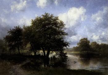 Ducks at the lake by 
																	Francois-Auguste Ortmans