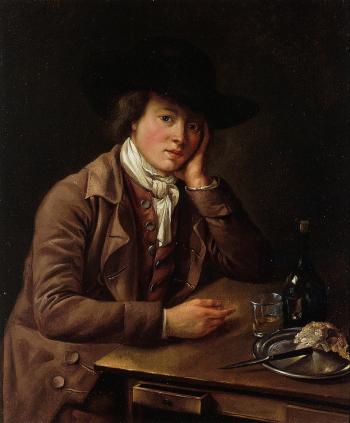 Portrait of a young man seated at a table by 
																	Catherine Lusurier