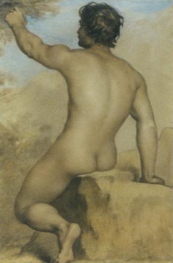 Seated male nude. Female study. Male nude by 
																	Adolphe Joseph Huot