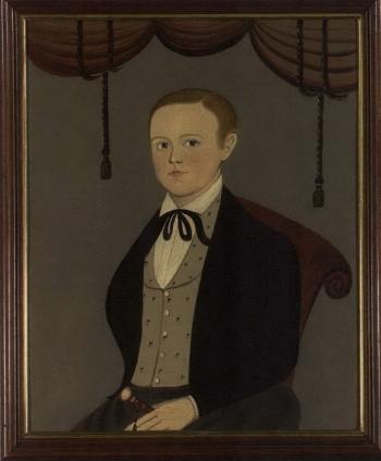 Portrait of a young boy wearing a patterned grey vest and black coat by 
																	 Prior Hamblen School