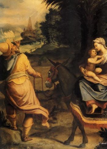 Flight into Egypt by 
																			Alessandro Allori