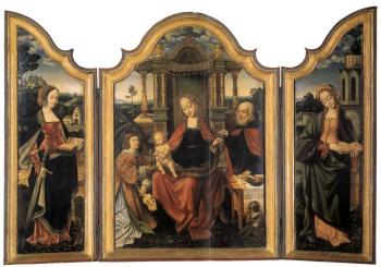 Holy Family with St Catherine and St Barbara. Christ and male donor by 
																			 Flemish School