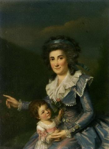 Portrait of lady in blue dress with her daughter by 
																	Franz Pieter Joseph Kymli