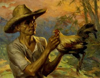 Man with cockerel by 
																	Fernando Amorsolo