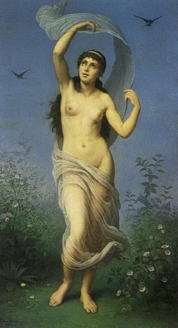 Unveiled goddess in garden by 
																	Louis Alphonse Gaitet