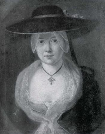 Portrait de jeune femme au chapeau dans oval peint by 
																	Antoine Raspal