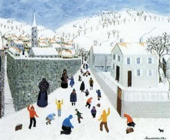 Sortie d'ecole dans la neige by 
																	Jacqueline Vaumanoir