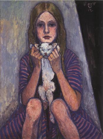 Girl with a cat - daughter Mascha by 
																	Heinrich Vogeler