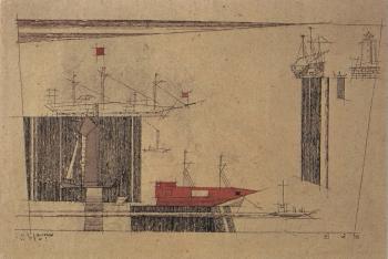 Ships in the harbour by 
																	Lyonel Feininger
