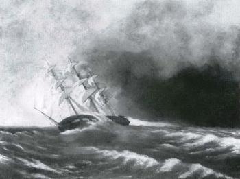 Ship in a stormy sea by 
																	J Lamprey
