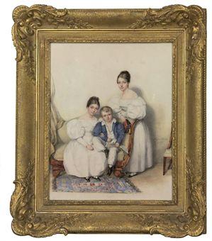 Three children in an interior by 
																	Amelie Kautz de Lacepede