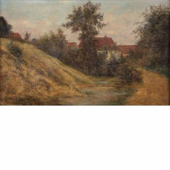 Cottages in a landscape by 
																	Harry W T Candidus