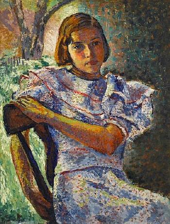 Young girl in a chair by 
																	Faye Swengel