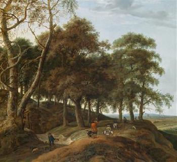 Wooded landscape with a huntsman by 
																	Jan de Lagoor