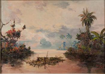 Tropical scene with raft by 
																	Jose Yepez Arteaga