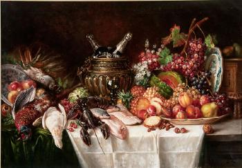 Still life with fruit and game by 
																	Franz Nechutuny