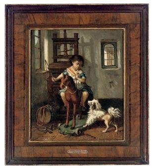 A young boy on a rocking horse; and A young boy playing the violin by 
																	Joseph Gyselinckx