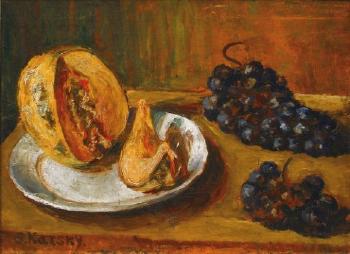 Nature morte au melon et aux raisins by 
																	Serguei Ossipovitch Karski