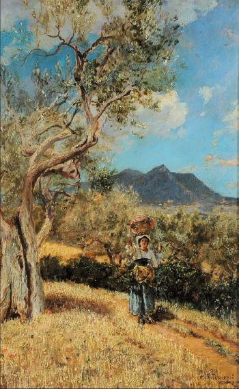 Fanciulla con cesto nei campi della Pallanzana by 
																	Aleksandr Alexandrovich Swidomski