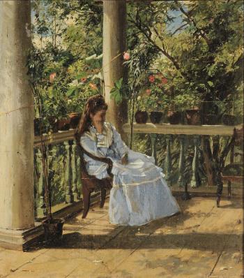 In veranda, casa padronale a Michajlovskij Zavod (Ragazza seduta in abito bianco) by 
																	Aleksandr Alexandrovich Swidomski