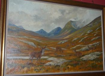 Stags and hinds in a Scottish glen by 
																	Brian Rawling