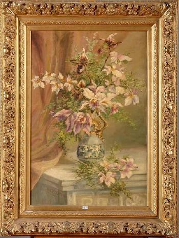 Vase d'orchidées sur un entablement by 
																	Hortense Lanckman
