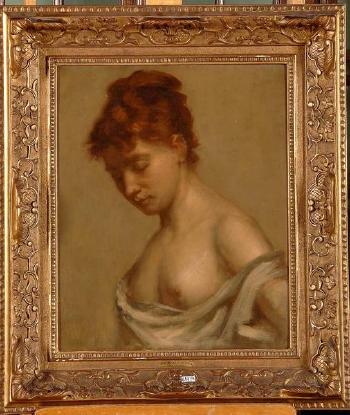 Femme pensive légèrement dénudée by 
																	Edouard Agneesens
