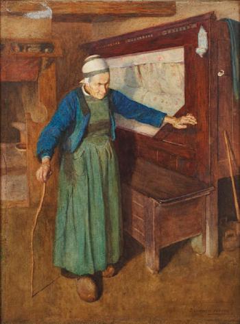 Breton peasant woman in an interior by 
																	Sydney Curnow Vosper