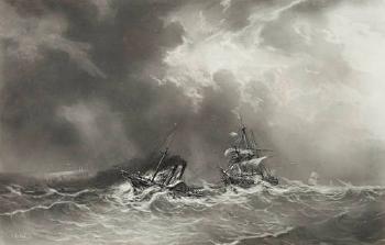 A paddle steamer towing a ship on stormy seas by 
																	Auguste Ballin