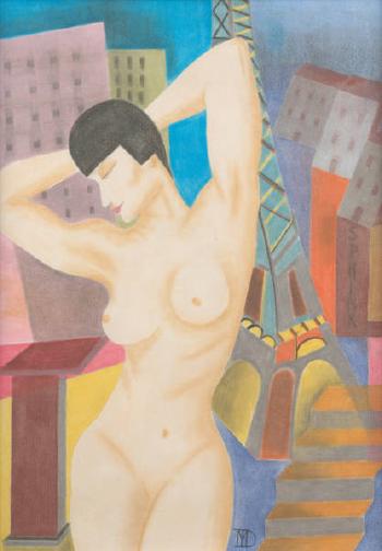 Jeune femme nue sur fond de tour Eiffel by 
																	Marie Darbanville