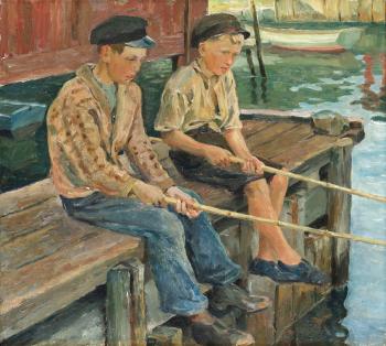 Boys fishing by 
																	Karl Orbo