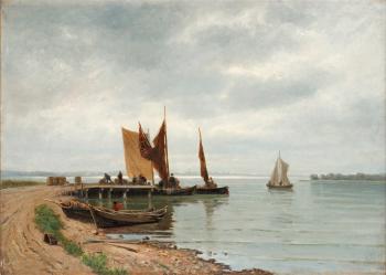 Coastline with fishing boats by 
																	Carl Gabriel Adelskold