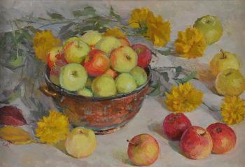 Apples and autumn flowers by 
																			Olga Kalashnikova