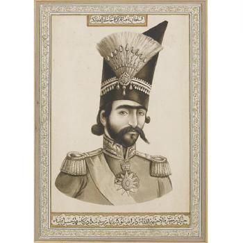 A Monochrome Portrait Of Nasr Al-Din Shah Qajar (R.1848-96) by 
																	Mohammad Hassan Afshar
