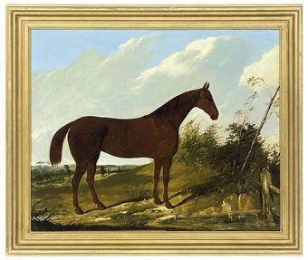 A chestnut hunter in a pastoral landscape by 
																	Joseph Dunn of Worcester