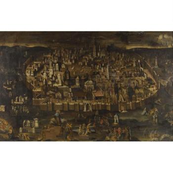 Jerusalem, A Topographical View Of The City With Scenes From The Life Of Christ by 
																	 Jerusalem School