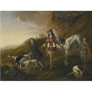 A Gentleman Resting During The Hunt, His Two Page Boys In Attendance by 
																	Francois Verwilt