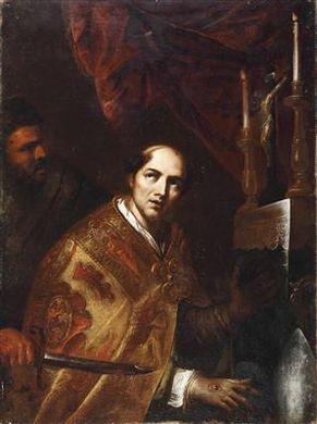 Portrait of a bishop saint by 
																	Giovanni Bernardino Azzolini