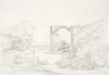Narni mit dem hohen Brückenbogen der Ponte di Augusto by 
																	Anton Hallmann