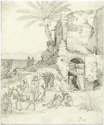 Orientalische Nomaden in einer Landschaft mit Ruinen by 
																	Theobald Reinhold von Oer